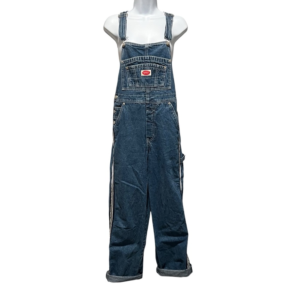 Women’s Vintage Revolt Medium Wash Racer Stripe Bib Overalls